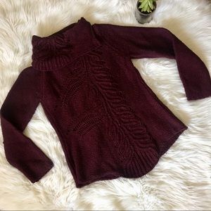 Anthro Moth Woven Burgundy Cowl Neck Sweater
